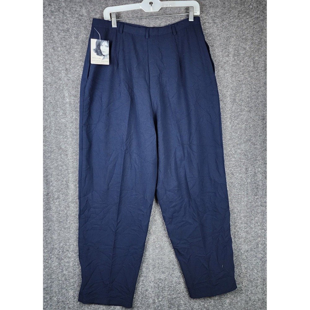 Jaclyn Smith Dress Pants Women 16 Navy Blue Pleated High Rise Stretch Classic